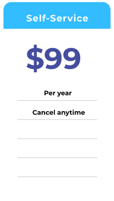Self-Service is $99 per year, cancel anytime. 