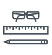 glasses, ruler, pencil icon 